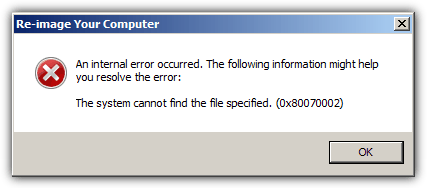 system cannot find the file specified 0x80070002