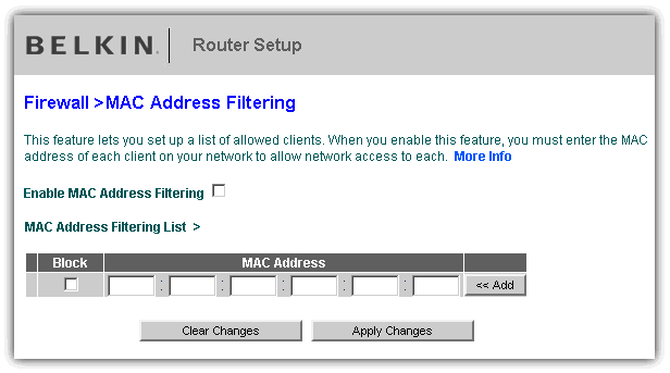 Belkin Mac Address Filtering