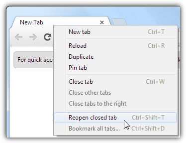 Chrome Reopen Closed Tab