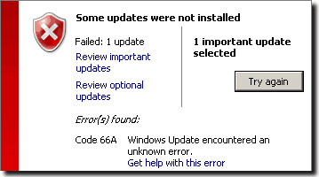 Code 66A Windows Update