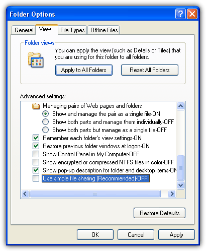 Disable XP Simple File Sharing