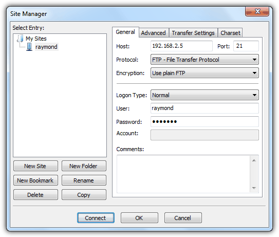 FileZilla Site Manager