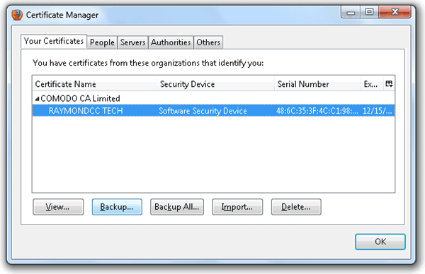 Firefox Certificate Manager