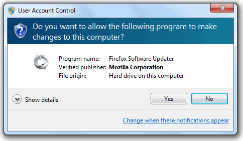 Firefox User Account Control