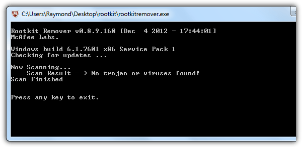 McAfee Rootkit Remover