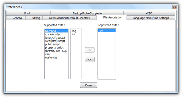 Notepad++ File Association