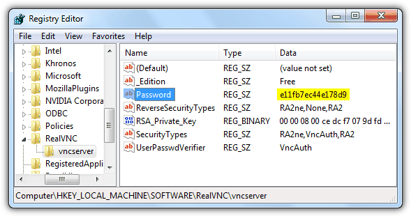 RealVNC Encrypted Password