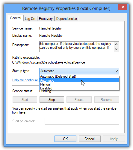 Windows 8 Remote Registry Service