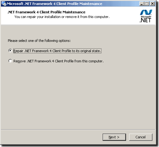 Repair Microsoft .NET Framework 4