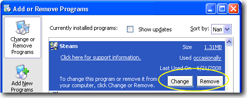 Restore Change or Remove button