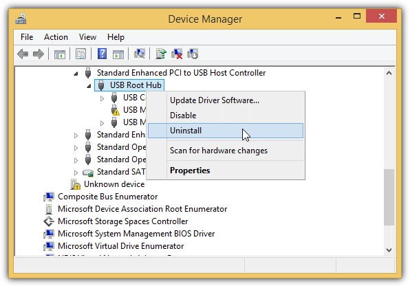 Uninstall USB Root Hub