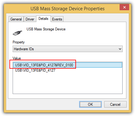 USB Mass Storage Device Hardware ID