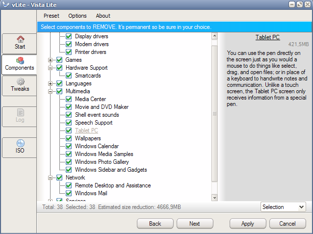 select components in vlite