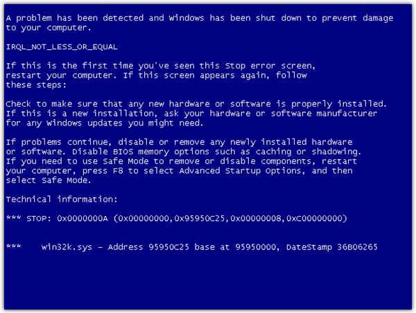 Windows Blue Screen of Death BSOD