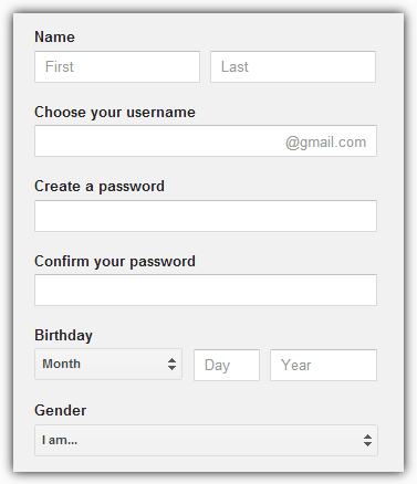 Sign up gmail form