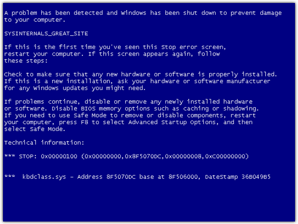 sysinternals bluescreen