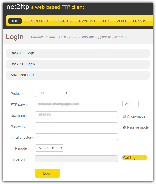 net2ftp login