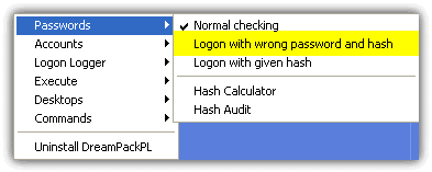 logon with wrong password and hash