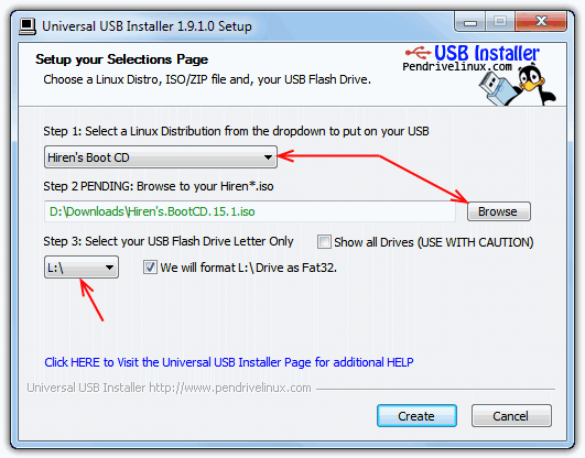 Universal USB Installer ISO to USB interface