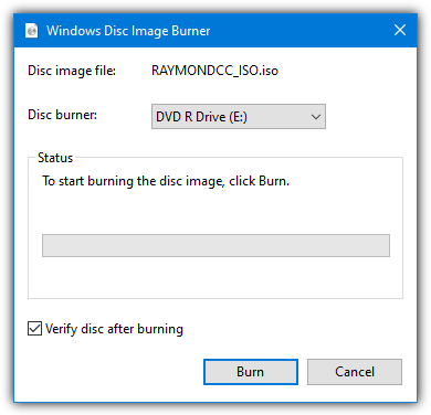 Windows disc image burner
