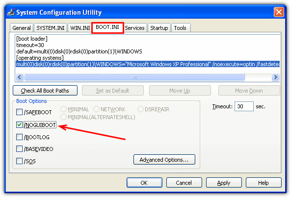 msconfig noguiboot