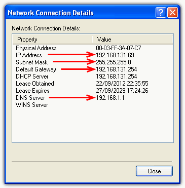 network connection details