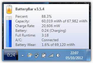 laptop battery status in BatteryBar