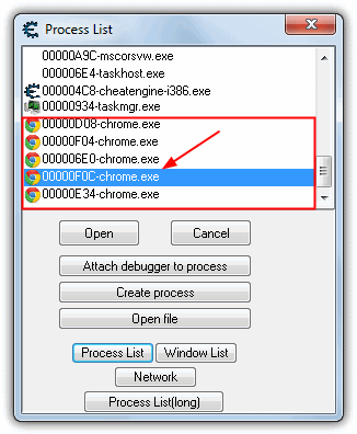 Chrome Hex Process List