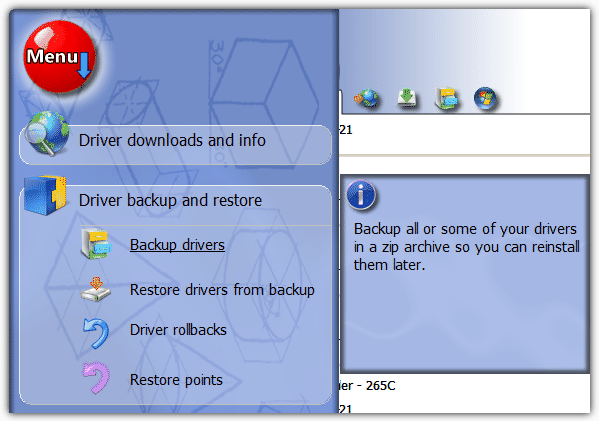 DriverMax Menu