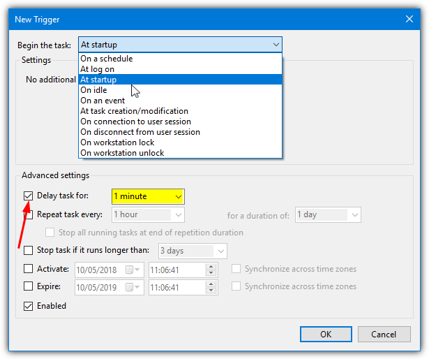 supply delayed task trigger