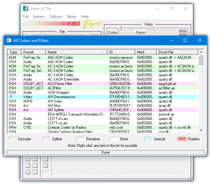 Gspot codec list