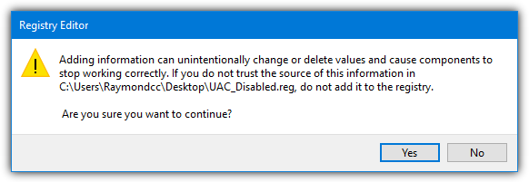 Uac disable registry