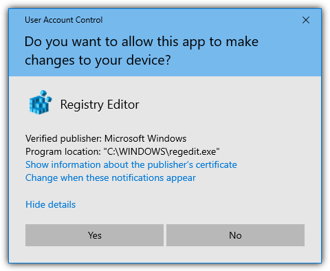 User account control prompt