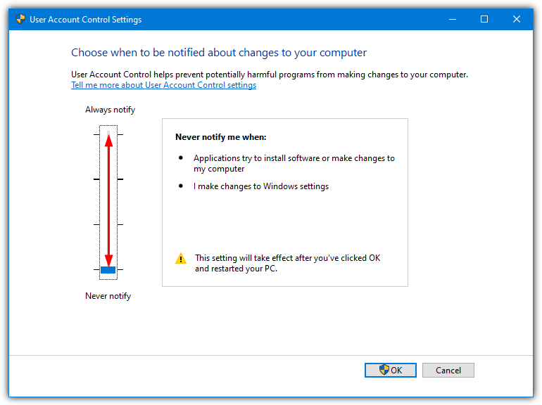 Windows uac slider