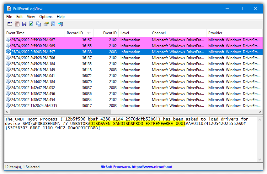 Fulleventlogview insert and eject id