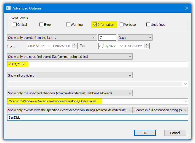 Fulleventlogview options