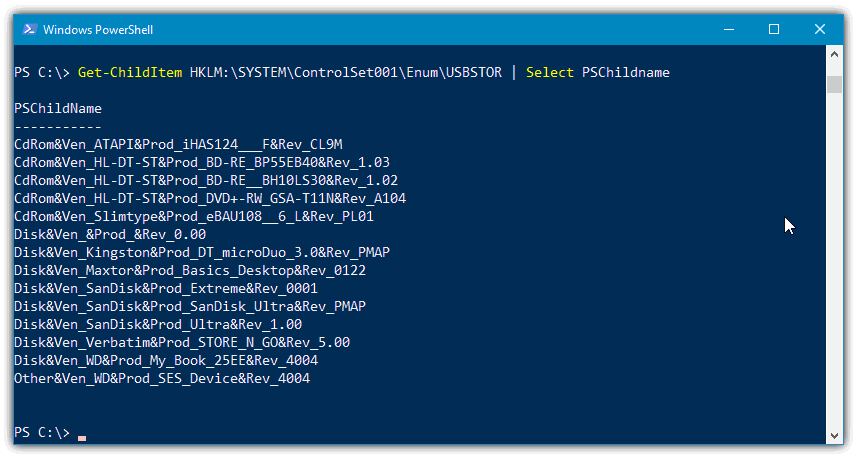 Powershell view device names