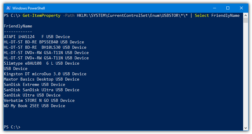 Powershell usbstor view devices with friendly names