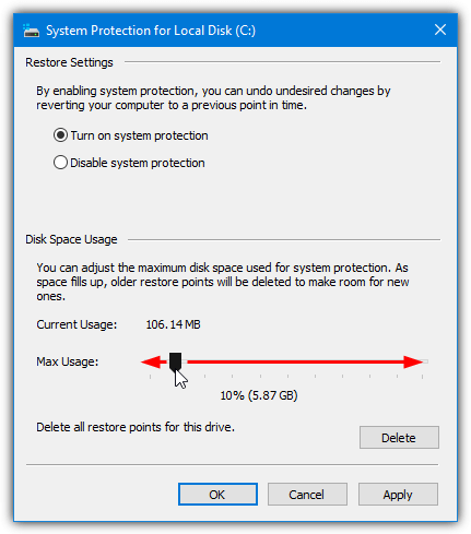 system protection window