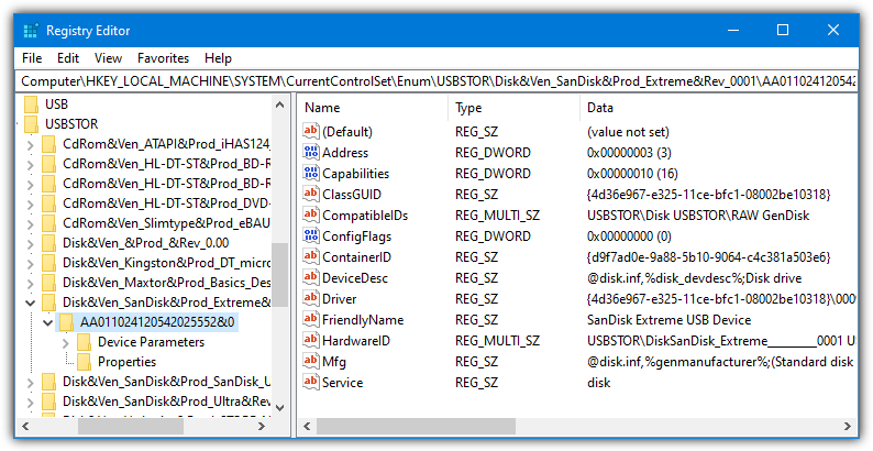 view Usbstor using the registry