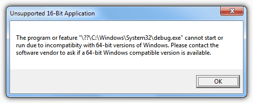 debug.exe 16-bit