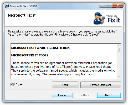 Microsoft Fix it 50203