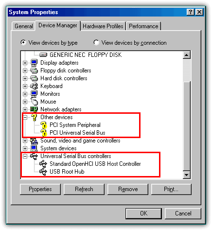 remove windows 98 devices