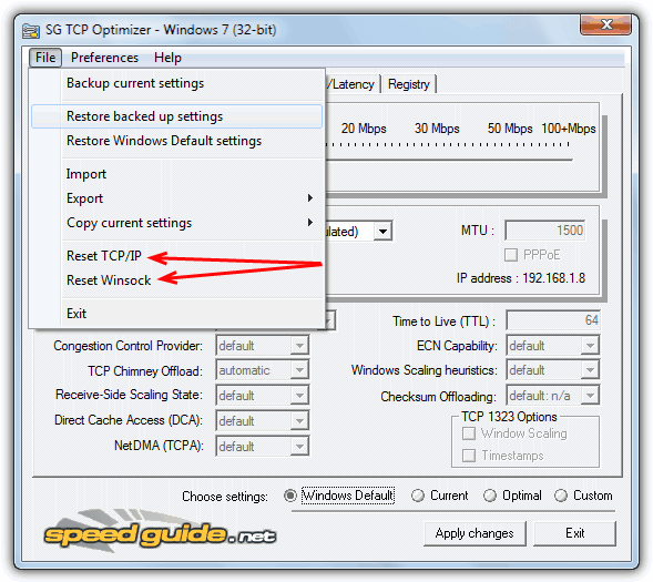 Speedguide TCP Optimizer