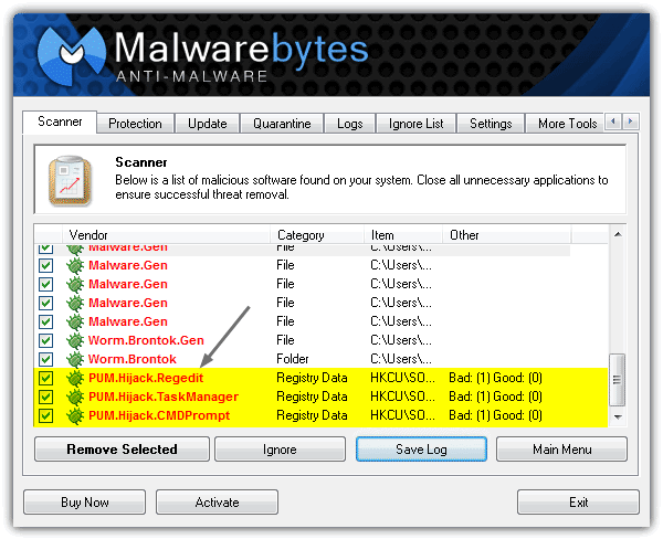 Malware Bytes Anti-Malware PUM Hijack