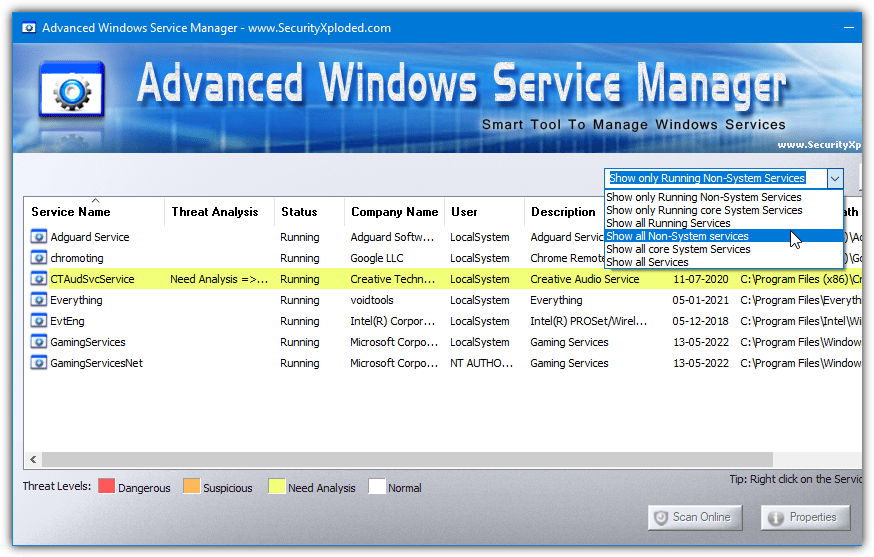 Advancd windows service manager