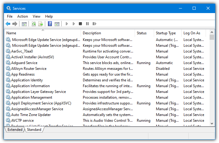 Windows services console 1