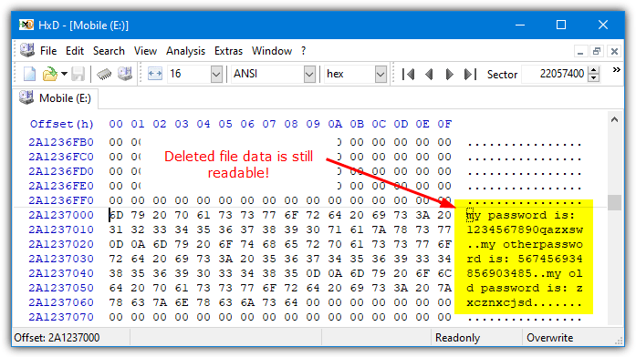 Hex editor deleted file
