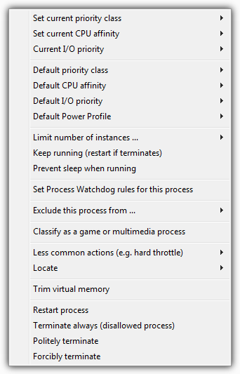 Process Lasso Context Menu