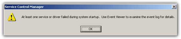 At least one service or driver failed during system startup